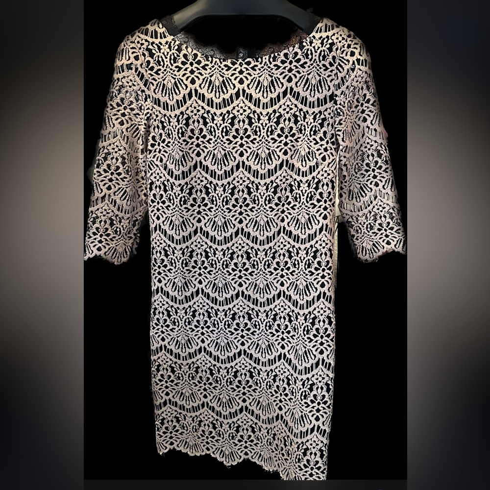 Chelsea28 Dress Blush Black XS Extra Small Cotton Lace 3/4 Long Sleeve